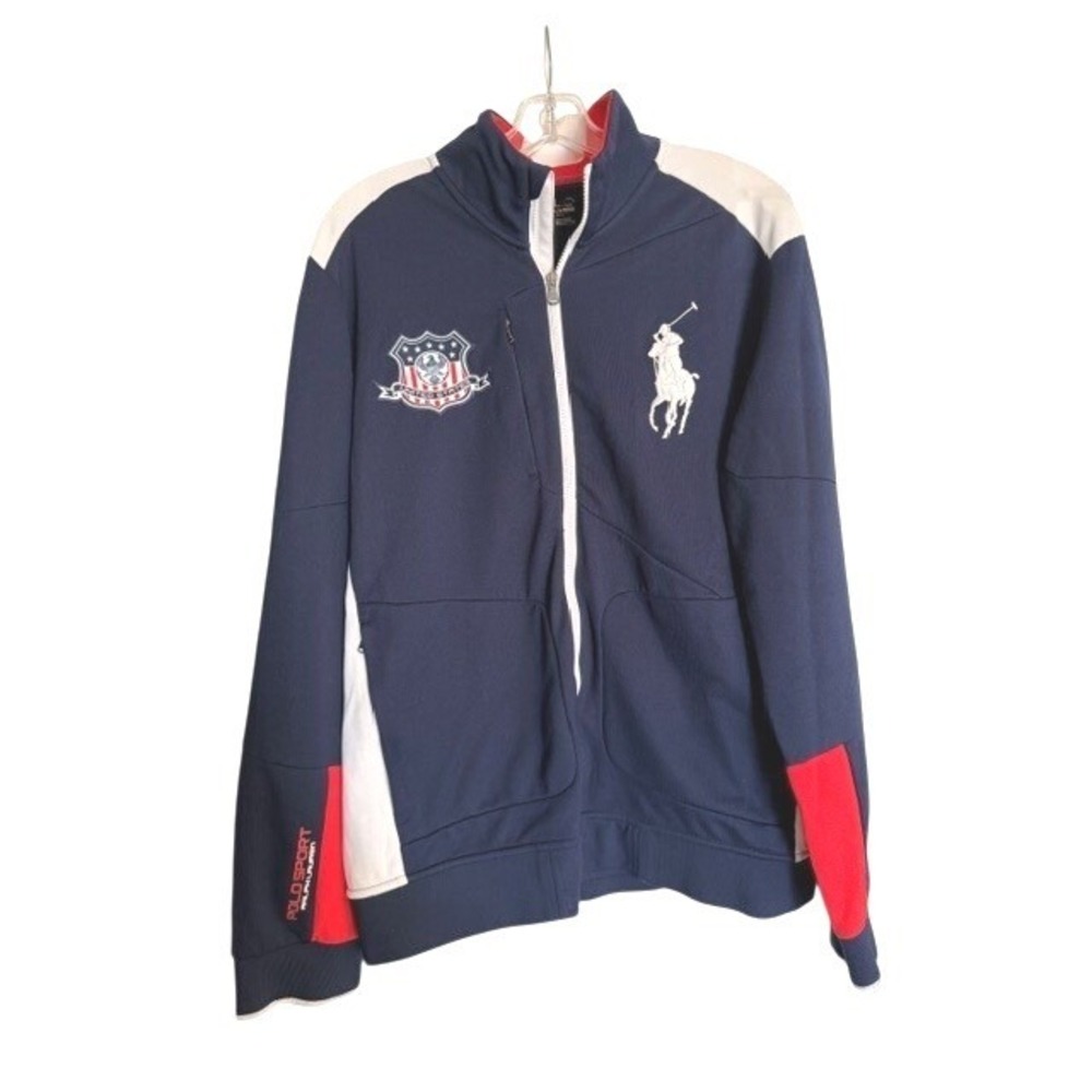 Polo Sport Ralph Lauren Mens XL USA Track‎ Jacket Navy Blue Full Zip Colorblock